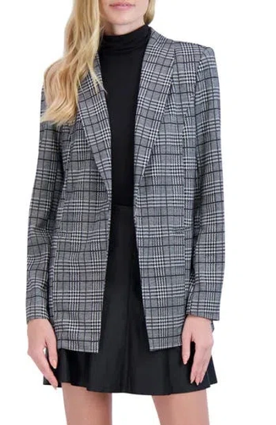 Ookie & Lala Plaid Shawl Collar Blazer In Black/white
