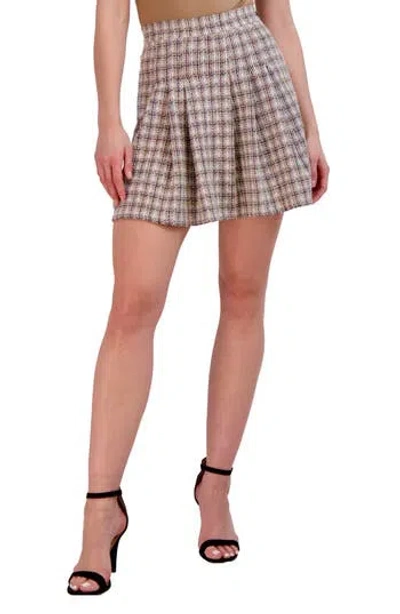 Ookie & Lala Pleated Tweed Skirt In Mauve/ Brown