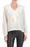 Ookie & Lala Ruffle Long Sleeve Crepe Top In White