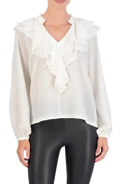 Ookie & Lala Ruffle Long Sleeve Crepe Top In White