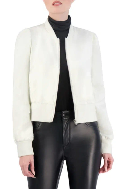 Ookie & Lala Satin Crop Bomber Jacket In White