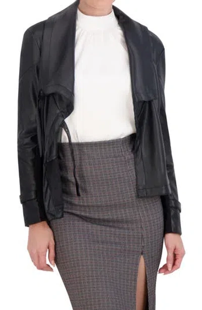 Ookie & Lala Supersoft Drape Faux Leather Moto Jacket In Black