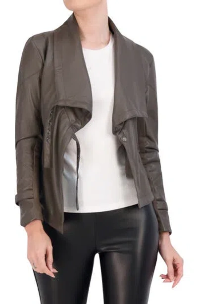 Ookie & Lala Supersoft Drape Faux Leather Moto Jacket In Olive
