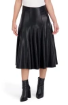 Ookie & Lala Supersoft Faux Leather Flounce Midi Skirt In Black
