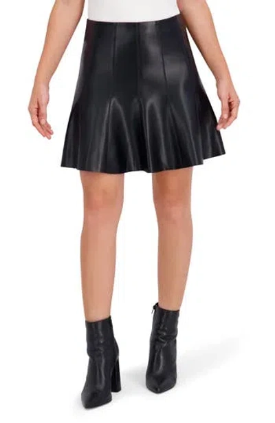 Ookie & Lala Supersoft Faux Leather Flounced Miniskirt In Black