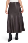 Ookie & Lala Supersoft Faux Leather Geo Seam Maxi Skirt In Brown