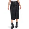Ookie & Lala Supersoft Side Tie Faux Leather Midi Skirt In Black