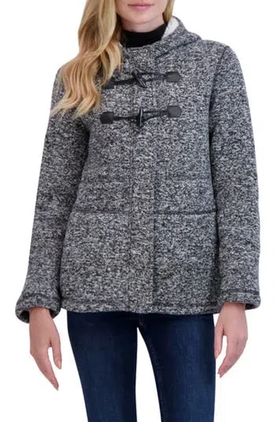 Ookie & Lala Toggle Front Hooded Faux Shearling Sweater Jacket In Black