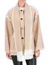 Ookie & Lala Women's Whipstitch Trim Drop Shoulder Scarf Coat In Camel