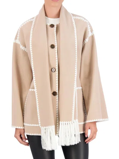 Ookie & Lala Women's Whipstitch Trim Drop Shoulder Scarf Coat In Camel