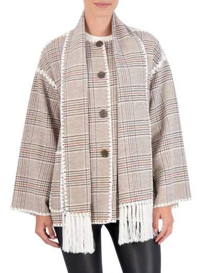 Ookie & Lala Women's 2-piece Whipstitch Scarf & Jacket Set In Camel Plaid