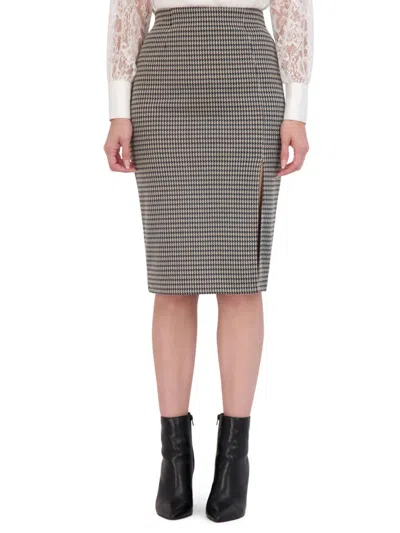 Ookie & Lala Women's Front Slit Pencil Skirt In Black White Plaid