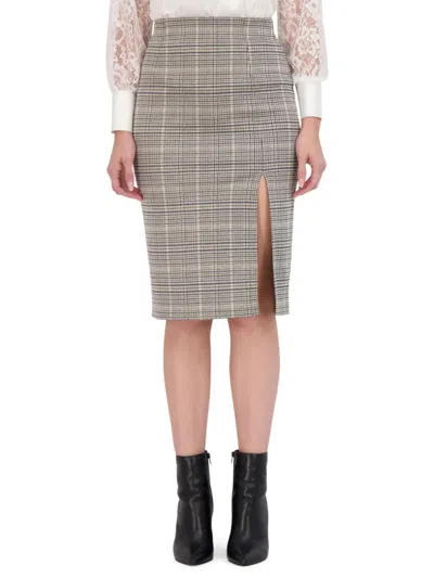 Ookie & Lala Women's Front Slit Pencil Skirt In Olive Ivory