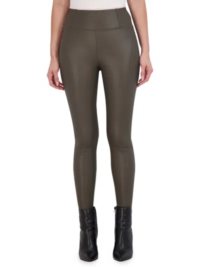 Ookie & Lala Women's High Waisted Vegan Leather Leggings In Olive