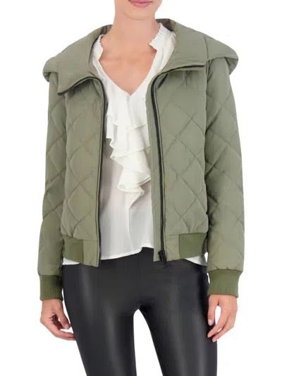 Ookie & Lala Women's Hooded Quilted Bomber Jacket In Light Olive
