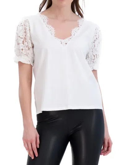 Ookie & Lala Women's Lace Sleeve Solid Top In White