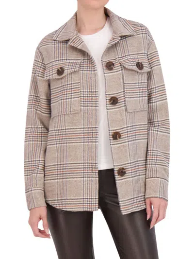 Ookie & Lala Women's Military Shirt Jacket In Camel Plaid