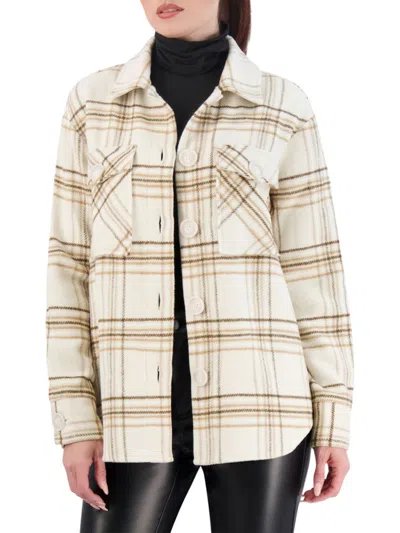 Ookie & Lala Women's Plaid Shirt Jacket In Beige Brown