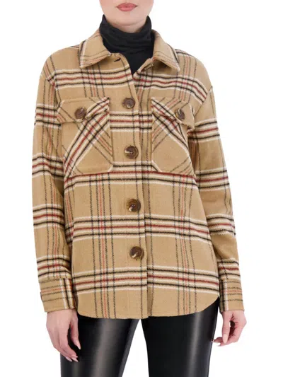 Ookie & Lala Women's Plaid Shirt Jacket In Camel
