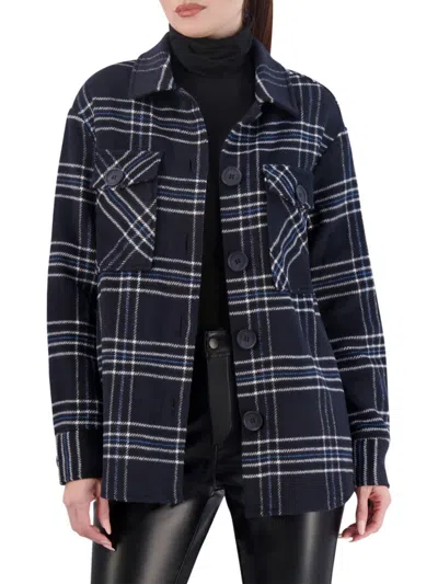 Ookie & Lala Women's Plaid Shirt Jacket In Navy White