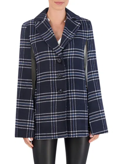 Ookie & Lala Women's Plaid Wool Blend Cape Jacket In Navy White