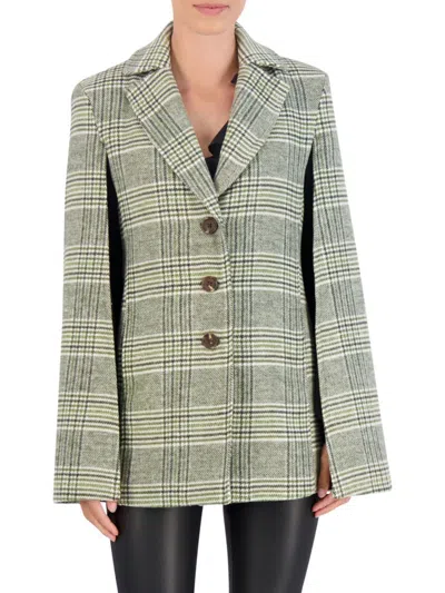 Ookie & Lala Women's Plaid Wool Blend Cape Jacket In Olive White
