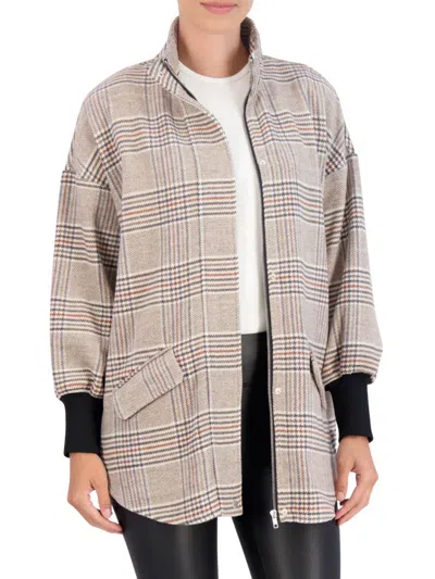 Ookie & Lala Women's Plaid Wool Blend Zip Front Jacket In Camel Plaid
