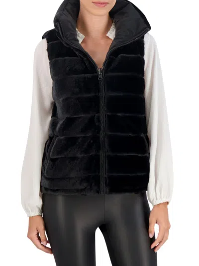 Ookie & Lala Women's Reversible Faux Fur Puffer Vest In Black