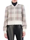 Ookie & Lala Women's Satin Bomber Jacket In Camel Plaid