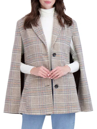 Ookie & Lala Women's Single Breasted Cape Jacket In Camel Plaid