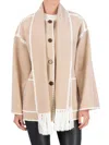 Ookie & Lala Women's Whipstitch Trim Drop Shoulder Scarf Coat In Camel