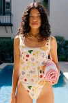 Ookioh X Gah! Lisbon One Piece Swimsuit In  X Gah! Buon Appetito Ivory, Women's At Urban Outfitters In White