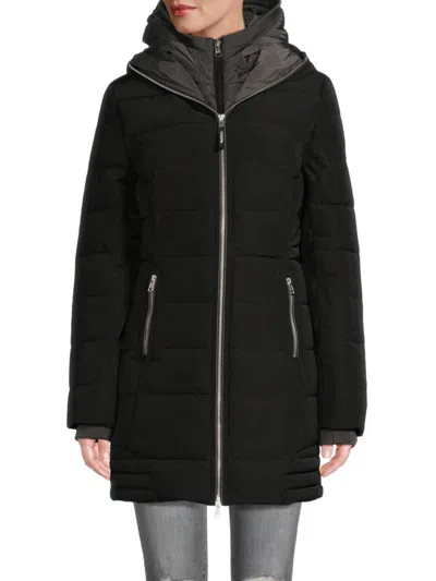 Ookpik Women's Sky Dual Layer Puffer Coat In Black Charcoal