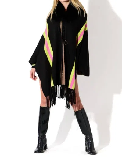 Oolala Bee Embellished Fur Collar Cape In Black