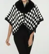 Oolala Boho Chic Check Fur Collar Cape In Black/white In Multi