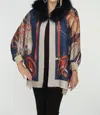 Oolala Detachable Fur Collar Cape In Navy In Multi