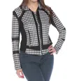 Oolala Diamond Pattern Mesh Zip Jacket In Black/white In Multi