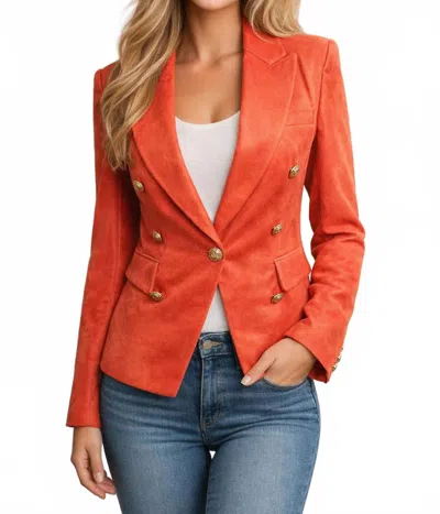 Oolala Double Breasted Faux Suede Blazer Jacket In Papaya In Orange