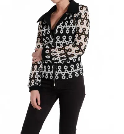 Oolala Eyelet Zip Jacket In Black/white In Multi