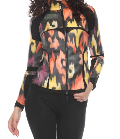 Oolala Foiled Reptile Paint Splatter Scuba Jacket In Yellow
