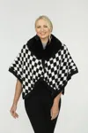 Oolala Fur Collar Cape In Black/white Check In Black