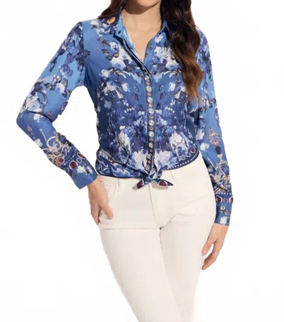 Oolala Jewel Floral Blouse In Indigo Blue