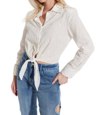 Oolala Long Sleeves Tie Front Shirt In White In Grey