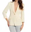 Oolala One Button Blazer With Printed Mesh Lining In Beige In White
