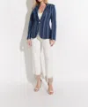 Oolala One Button Striped Print Pucker Blazer In Blue In Blue