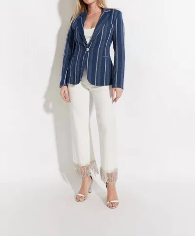 Oolala One Button Striped Print Pucker Blazer In Blue