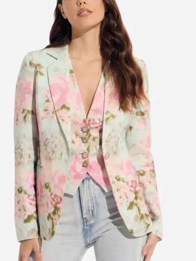 Oolala Pastel Viscose One Button Blazer In Multi