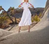 Oolala Peacock Embroidered Tiered Maxi Dress In White In White