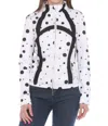 Oolala Printed Zip Front Scuba Mesh Jacket In White/black In Multi