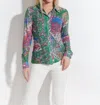 OOLALA PRINTED BUTTON FRONT MESH SHIRT IN GREEN